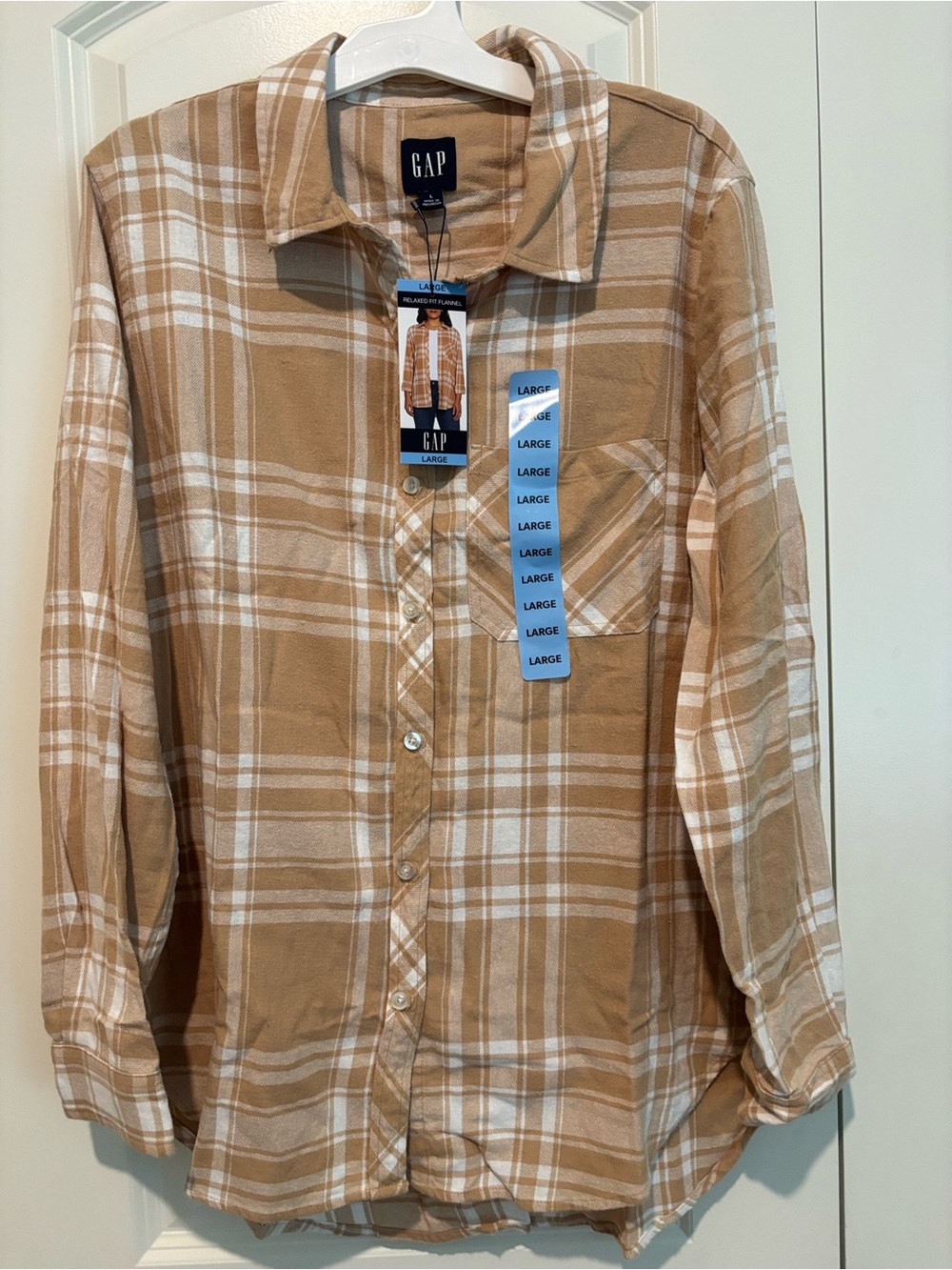 GAP Tan and White Plaid Button-Down Shirt